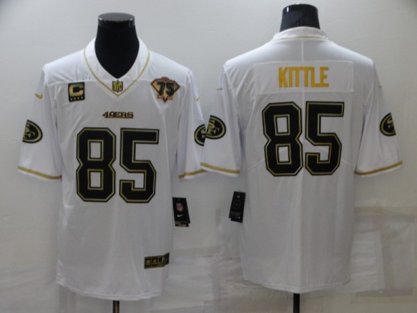 Men's San Francisco 49ers George Kittle White Gold 75th Anniversary With C Patch Jersey