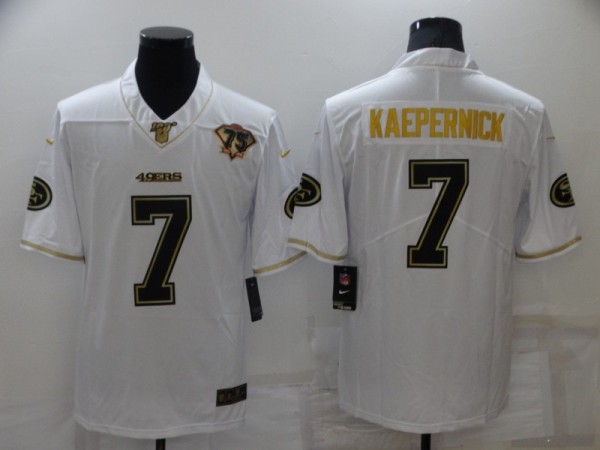 Men's San Francisco 49ers #7 Colin Kaepernick White Gold 75th Anniversary Jersey