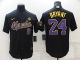 Los Angeles Lakers Front #8 Back #24 Kobe Bryant Black With KB Patch Baseball Jersey