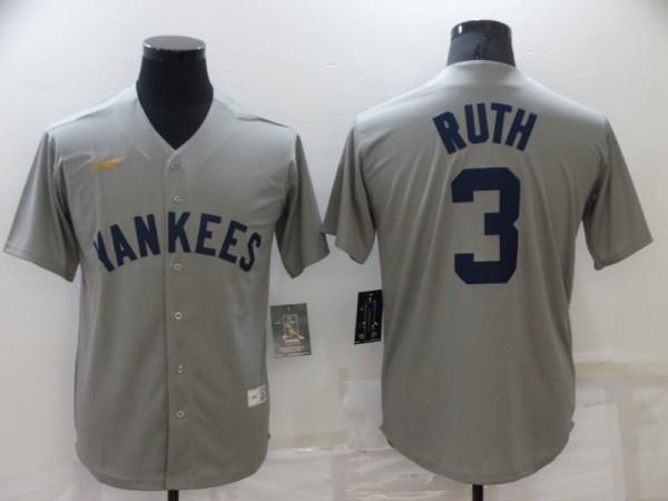 MLB New York Yankees #3 Ruth Grey Throwback Game Jersey