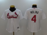 Women MLB Cardinals #4 Yadier Molina White Jersey
