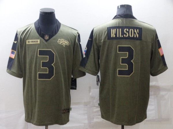 Men's Denver Broncos#3 Russell Wilson Olive Salute To Service Limited Jersey