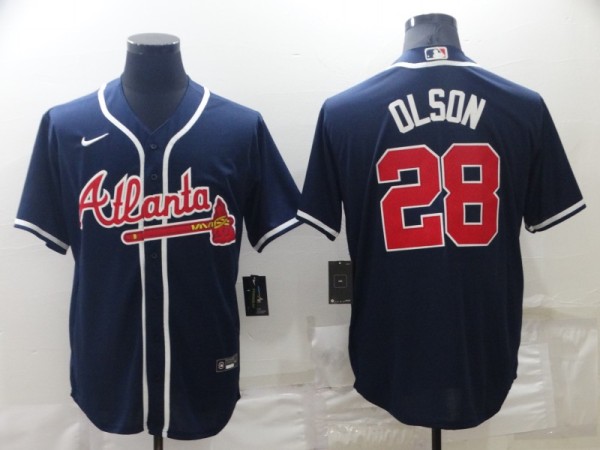 Men's Atlanta Braves #28 Matt Olson Navy Blue Game Nike Jersey