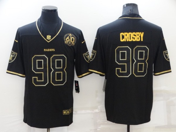 Men's Las Vegas Raiders #98 Maxx Crosby Black/Gold With 60th Anniversary Patch Vapor Limited Jersey