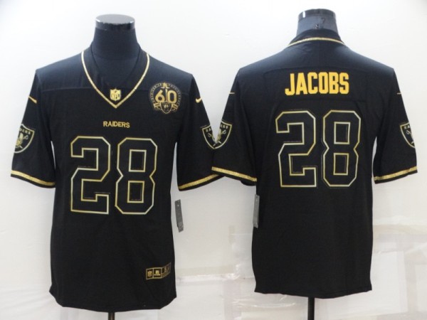 Men's Las Vegas Raiders #28 Josh Jacobs Black/Gold With 60th Anniversary Patch Vapor Limited Jersey