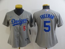 Women Los Angeles Dodgers #5 Freddie Freeman Grey Game Jersey