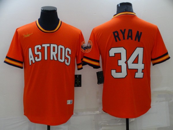 MLB Houston Astros #34 Nolan Ryan OrangeThrowback Nike Jersey