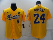 Los Angeles Lakers Front #8 Back #24 Kobe Bryant Yellow With KB Patch Baseball Jersey