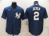 MLB New York Yankees #2 Jeter Navy Blue Throwback Nike Jersey