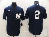 MLB New York Yankees #2 Jeter Navy Blue Game Nike Jersey