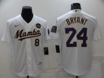 Los Angeles Lakers Front #8 Back #24 Kobe Bryant White With KB Patch Baseball Jersey