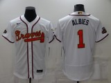 MLB Atlanta Braves #1 Ozzie Albies 2022 White/Gold World Series Champions Program Flex Elite Jersey