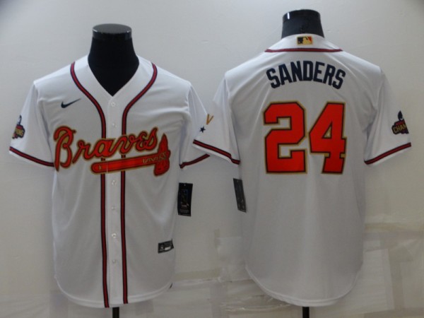 MLB Atlanta Braves #24 Deion Sanders 2022 White/Gold World Series Champions Program Jersey