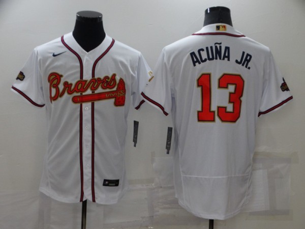 MLB Atlanta Braves #13 Ronald Acuña Jr. 2022 White/Gold World Series Champions Program Flex Elite Jersey