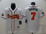 MLB Atlanta Braves #7 Dansby Swanson 2022 White/Gold World Series Champions Program Jersey
