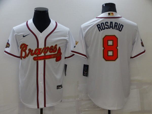 MLB Atlanta Braves #8 Eddie Rosario 2022 White/Gold World Series Champions Program Jersey