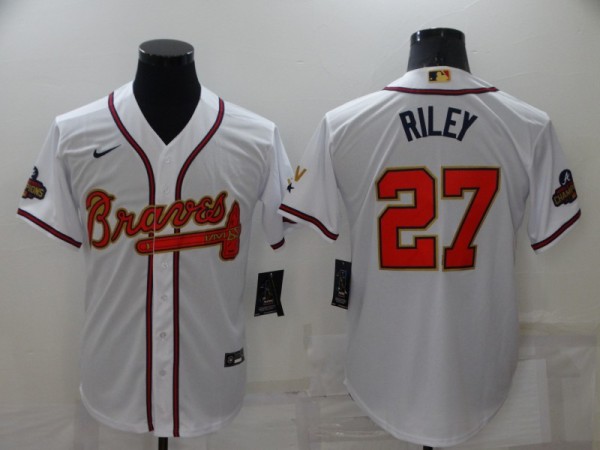 MLB Atlanta Braves #27 Austin Riley 2022 White/Gold World Series Champions Program Jersey