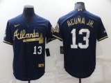 MLB Atlanta Braves #13 Ronald Acuña Jr.  Navy/Gold Game Nike Jersey