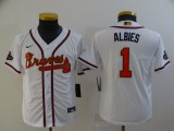 Youth MLB Atlanta Braves #1 Ozzie Albies 2022 White/Gold World Series Champions Program Jersey