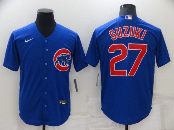 MLB Chicago Cubs #27 Suzuki Blue Game Nike Jersey