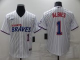 MLB Atlanta Braves #1 Ozzie Albies 2022 White/Gold World Series Champions Program Jersey