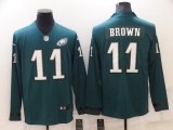 Men's Philadelphia Eagles #11 A. J. Brown Green Therma Long Sleeve Jersey