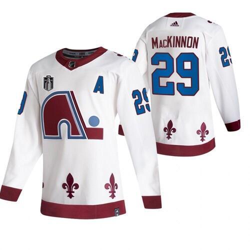 Men's Colorado Avalanche #29 Nathan MacKinnon White 2022 Stanley Cup Final Patch Reverse Retro Jersey