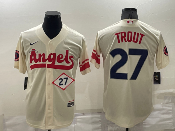 MLB Los Angeles Angels #27 Mike Trout Cream 2022 City Connect Jersey