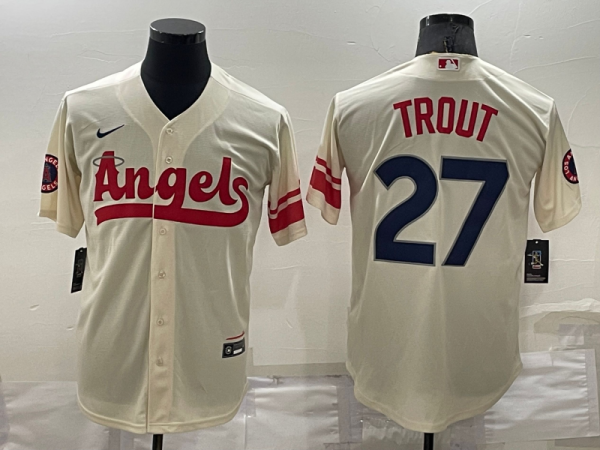 MLB Los Angeles Angels #27 Mike Trout Cream 2022 City Connect Jersey