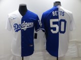 MLB Los Angeles Dodgers #50 Mookie Betts White/Blue Split Game Jersey