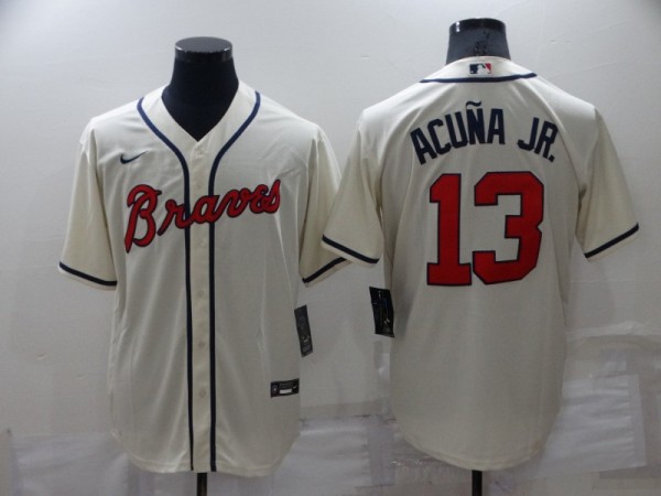 MLB Atlanta Braves #13 Ronald Acuña Jr.  Cream Game Nike Jersey