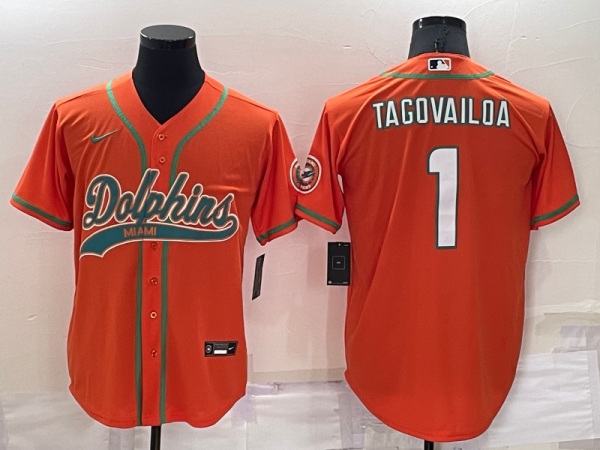 Men's Miami Dolphins #1 Tua Tagovailoa Orange Baseball Nike Jersey