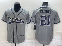 Men's Dallas Cowboys #21 Ezekiel Elliott Grey Baseball Nike Jersey