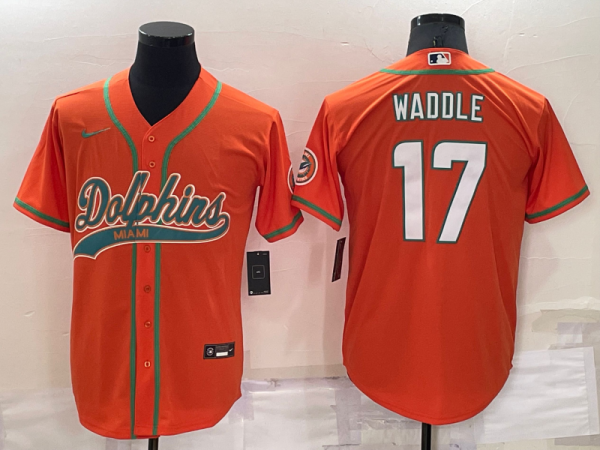 Men's Miami Dolphins #17 Waddle Orange Baseball Nike Jersey