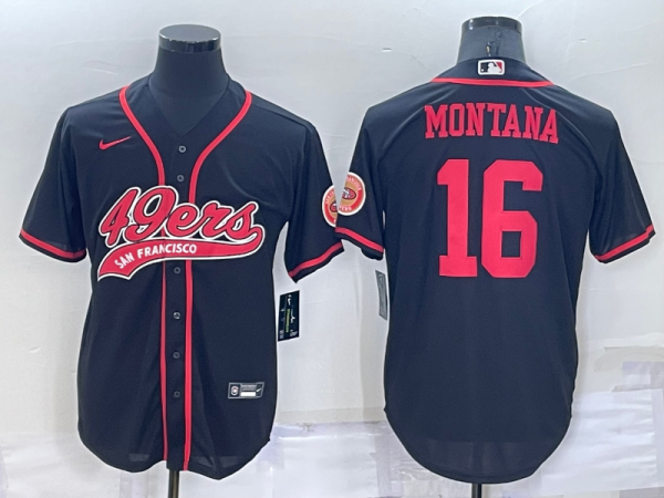 Men's San Francisco 49ers #16 Montana Black Baseball Nike Jersey