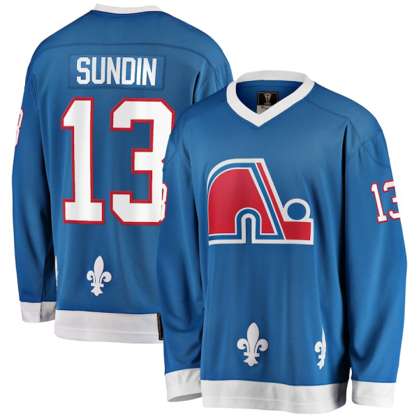 Men's Colorado Avalanche  #13 Sundin Baby Blue Throwback Quebec Nordiques Hockey Jersey