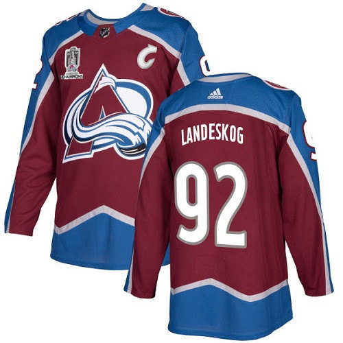 Men's Colorado Avalanche #92 Gabriel Landeskog 2022 Burgundy Stanley Cup Champions Patch Jersey