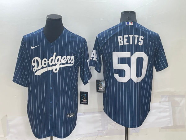 MLB Los Angeles Dodgers #50 Mookie Betts Navy Blue Throwback Jersey