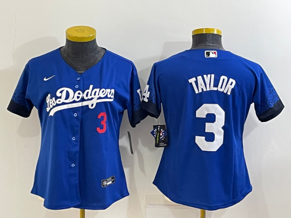 Women MLB Los Angeles Dodgers #3 Taylor Royal City Connect Game Jersey