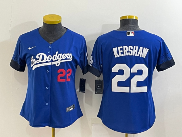 Women Los Angeles Dodgers #22 Clayton Kershaw Royal City Connect Game Jersey