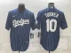Men's Los Angeles Dodgers #10 Justin Turner Navy Blue Throwback Jersey