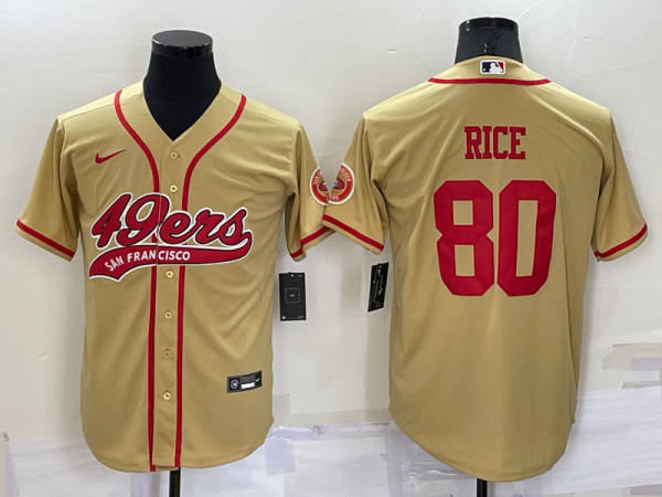 Men's San Francisco 49ers #80 Rice Gold Baseball Nike Jersey