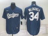 MLB Los Angeles Dodgers #34 Toro Valenzuela Navy Blue Throwback Jersey