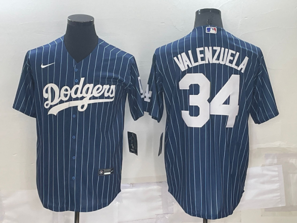 MLB Los Angeles Dodgers #34 Toro Valenzuela Navy Blue Throwback Jersey