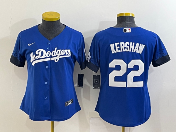 Women Los Angeles Dodgers #22 Clayton Kershaw Royal City Connect Game Jersey