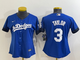 Women MLB Los Angeles Dodgers #3 Taylor Royal City Connect Game Jersey