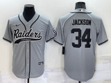 Men's Las Vegas Raiders #34 Bo Jackson Grey Baseball Jersey