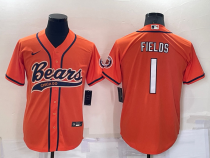 Men's Chicago Bears #1 Justin Fields Orange Baseball Nike Jersey