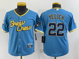 Youth MLB Milwaukee Brewers #22 Christian Yelich 2022 Powder Blue City Connect Jersey