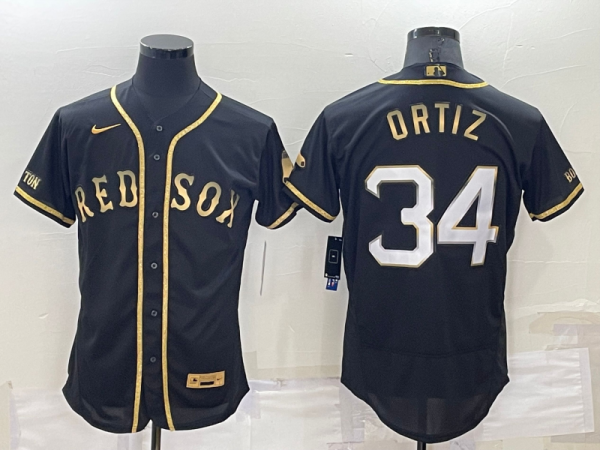 MLB Boston Red Sox #34 David Ortizi Black/Gold Flex Elite Jersey